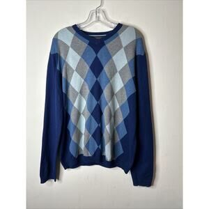 Banana Republic Sweater Men's Large Blue Silk Cashmere Long Sleeve V-Neck Argyle